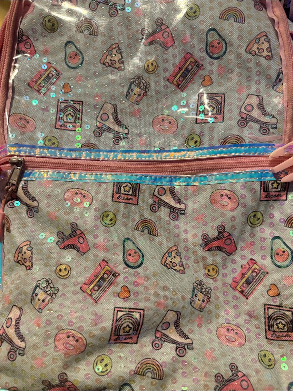 Target Kids Backpack Pink Multicolor Emoji & Roller Skate Print